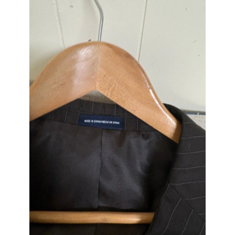 Mens 46S Brown Pinstripe 2 Piece Suit Two Button Blazer Trousers 46 Short 36x29